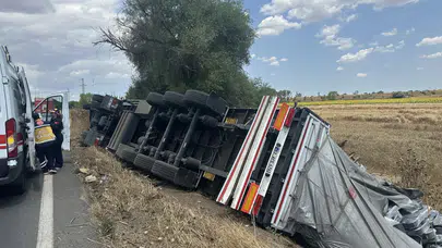Tekirdağ Muratlı'da tır devrildi : Sürücü tedavi edilmeyi reddetti