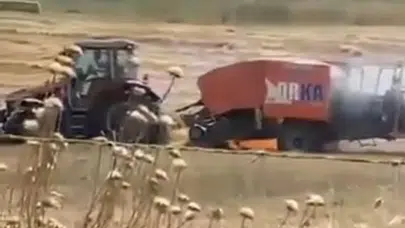 Balıkesir'de balya makinesinde çıkan yangın tarlaya sıçradı