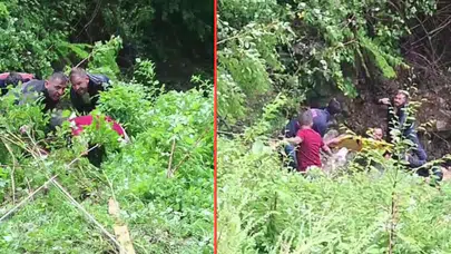 Düzce'de otomobil şarampole yuvarlandı : Sürücü uçurumda mahsur kaldı