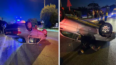 Ters dönen otomobilden yara almadan çıktı ! Aydın'da şaşkına çeviren kaza