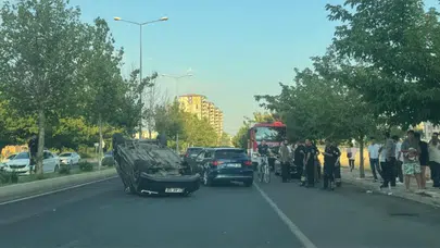 Diyarbakır'da kontrolden çıkan otomobil takla attı : 2 yaralı