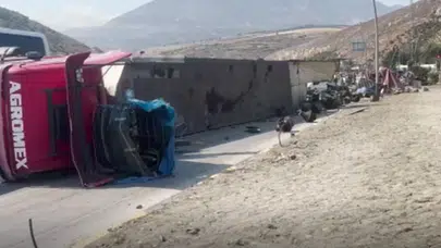 Hatay'da freni patlayan tır otomobile çarpıp devrildi : 1 yaralı