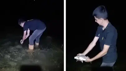 Elazığ’da oltasına takılan yavru sazanı böyle suya geri bıraktı : 'Tosun paşa ol da gel'