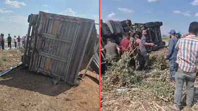 Edirne'de virajı alamayan kamyon devrildi : 1 yaralı