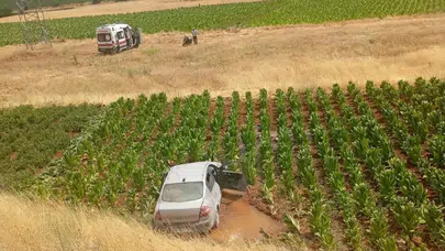 Malatya'da otomobil 20 metrelik çukura uçup tütün tarlasına savruldu : 3 yaralı