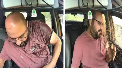 Artvin’de taksi şoförü ölümden döndü ! Kamyonun sıçrattığı çamurlu su taksinin içine girdi