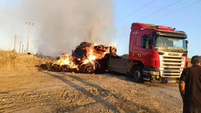 Ankara'da seyir halindeki kamyonette bulunan saman balyaları alev alev yandı