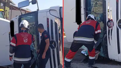 Hatay'da devrilen hafriyat kamyonunun sürücüsü yaralandı