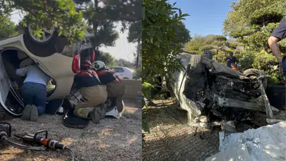 Direksiyon hakimiyetini kaybetti : Seraya devrilen araçta can pazarı