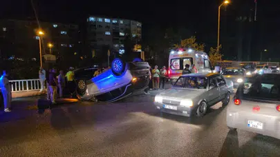 Zonguldak'ta iki araca çarpan otomobil takla attı : 1 yaralı