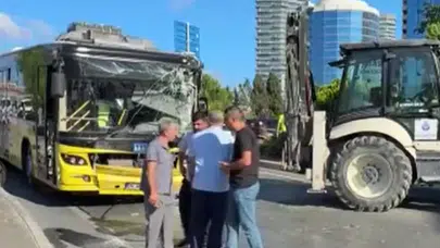 Beşiktaş'ta İETT otobüsü ile iş makinesi çarpıştı