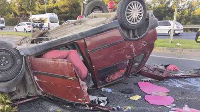 Gaziantep'te karşı şeride geçen otomobil ters döndü : 3 yaralı