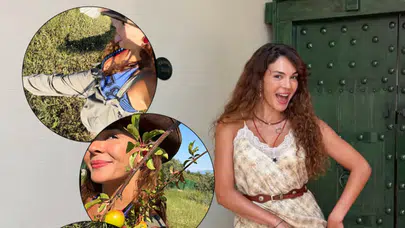 Ebru Şahin kovboy tarzıyla bahçeye indi : Dalından erik topladı