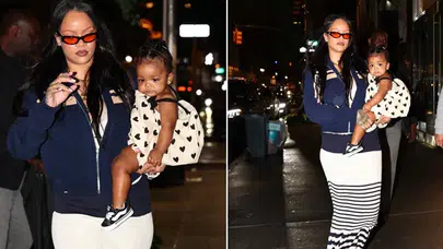 Rihanna kızı Rocki ile New York sokaklarında : Akşam yemeği çıkışı objektiflere yansıdı