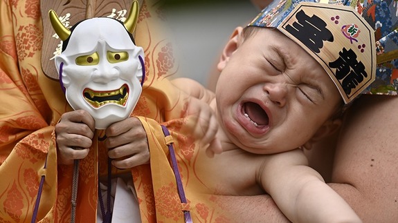 Japonya'da 'ağlayan bebek' yarışması! Maske takıp korkutuyorlar