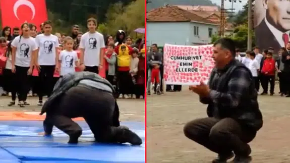 Cumhuriyet Bayramı gösterisinde duygusal anlar: Kızı için minderleri kuruttu