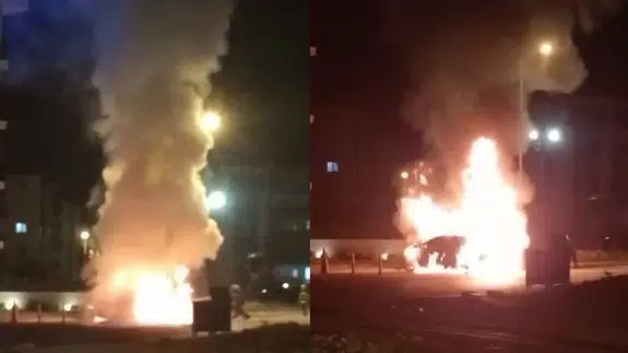 Denizli'de park halindeki otomobil alev alev yandı!