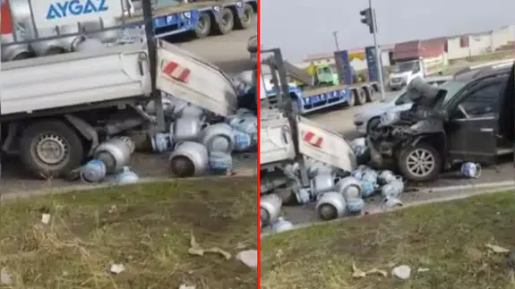 Diyarbakır’daki kazada tüpler yola savruldu!