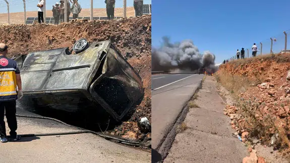 Yanıcı madde taşıyan otomobil alev alev yandı