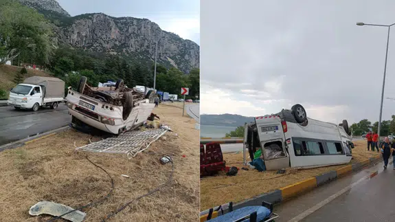 Isparta'da can pazarı: Yolcu minibüsü devrildi!