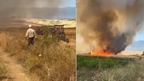Tokat'ta buğday tarlasında korkutan yangın
