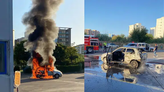 Diyarbakır'da bir sürücü, muayeneden geçemeyen aracını yaktı