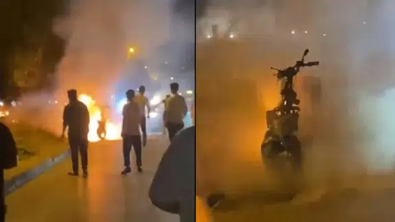 Motosiklet alev aldı: Ayağı kırık vatandaş yardıma koştu!