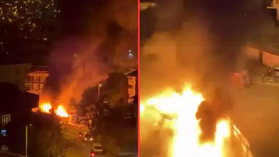 Üsküdar'da işçi konteyneri alevlere teslim oldu