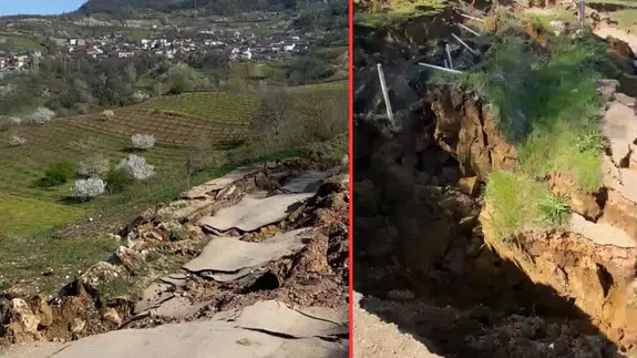 Bursa İnegöl'de heyelan faciası : Yol parçalara ayrıldı