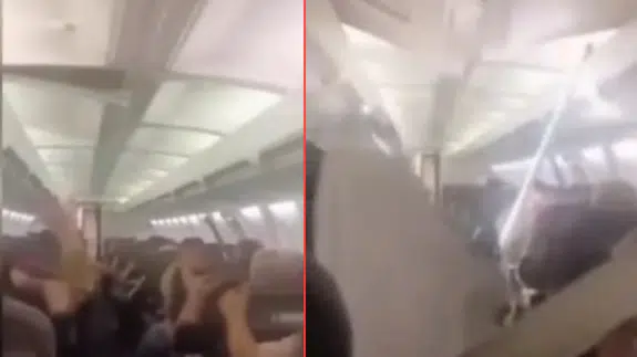 Havada korku dolu anlar : Uçağın tavanı çöktü