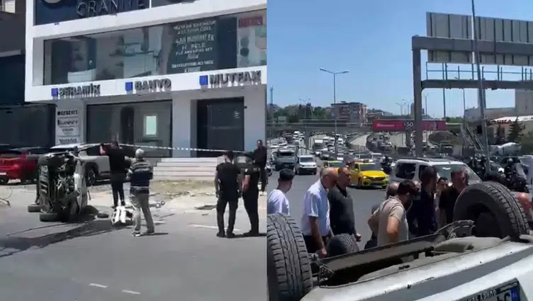 Avcılar E-5 Karayolu'nda kaza : Araç yan yola uçtu