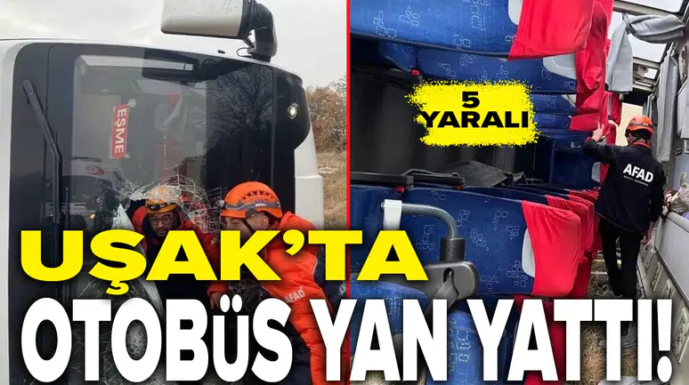 Uşak'ta midibüs yan yattı: 5 yaralı!