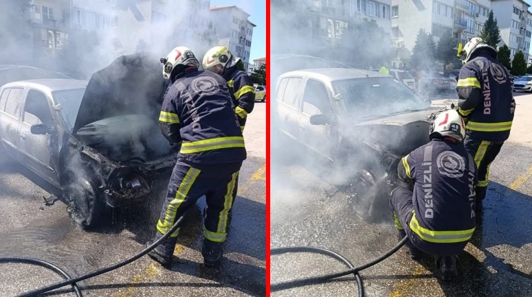 Denizli'de seyir halindeki otomobil küle döndü!