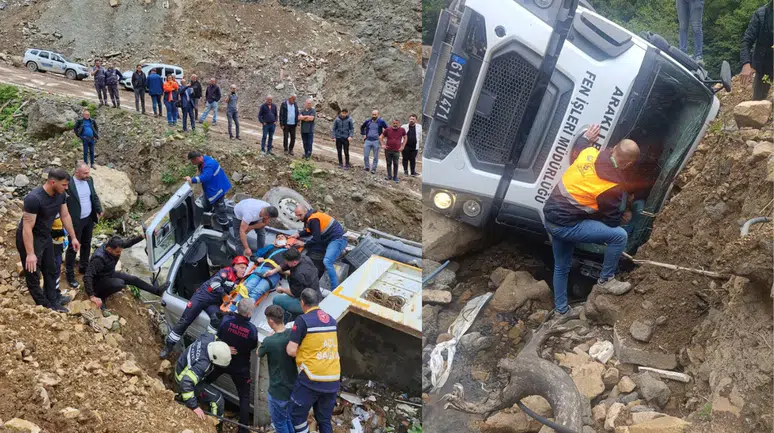 Trabzon'da kamyon şarampole uçtu: 1 yaralı!
