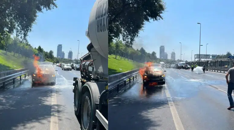 Üsküdar'da feci yangın: Otomobil alev topuna döndü
