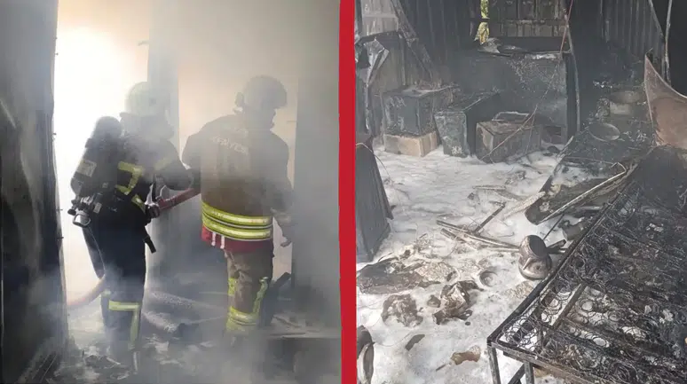 Samandağ'da konteyner yangını: Alevler kısa sürede her yeri sardı