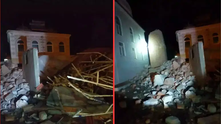 Manisa'da kuvvetli fırtına, cami minaresini devirdi