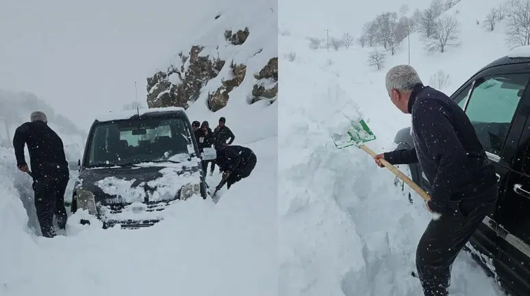 Van'da araçlarıyla seyir halindeki aile, çığın altında kalmaktan son anda kurtuldu