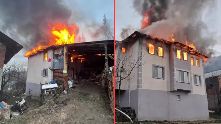 Bolu Mudurnu'da 2 katlı evde yangın çıktı