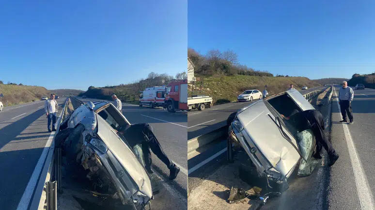 Sakarya'da otomobil bariyerlere çarptı : 2 kişi yaralandı
