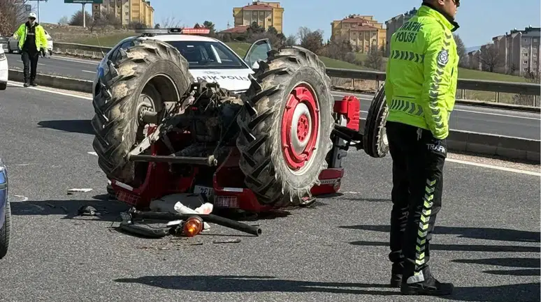 Bolu D-100'de feci kaza : Traktörün altında kalan genç ağır yaralı