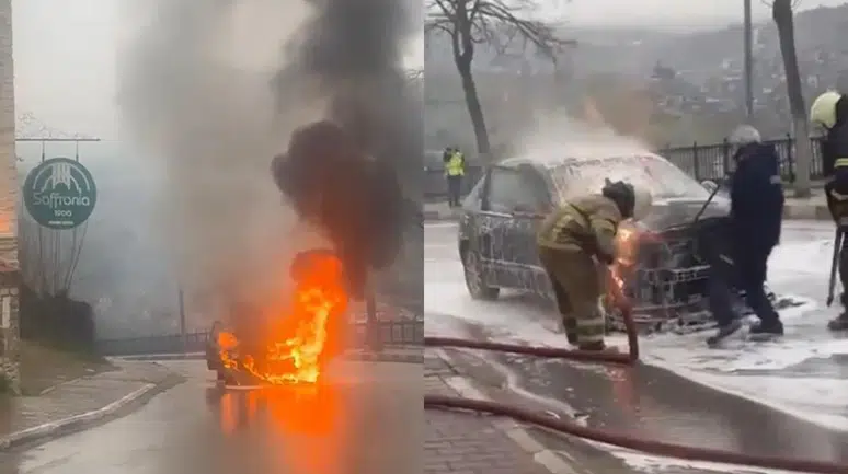 Karabük'te seyir halindeki araç alev topuna döndü