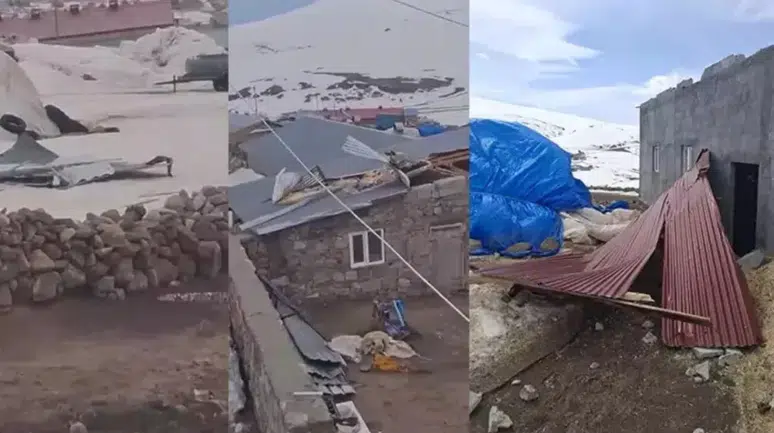 Kars'ta kuvvetli fırtına evlerin çatılarını uçurdu