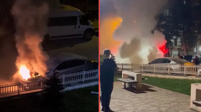 Karabük'te park halindeki otomobil alevlere teslim oldu
