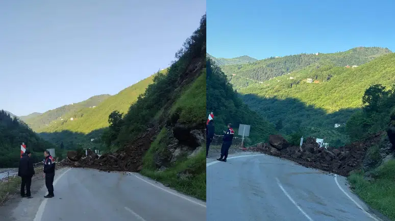 Trabzon-Bayburt karayolunda heyelan meydana geldi