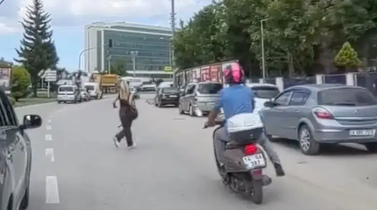 Bolu'da yaya bir anda yola atladı, motosiklet sürücüsü son anda kurtardı
