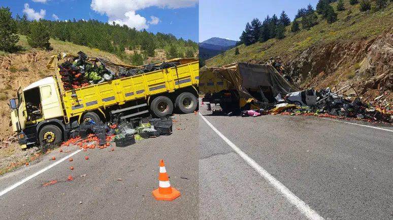 Gümüşhane'de kamyon otomobile çarptı : 4 kişi yaralandı