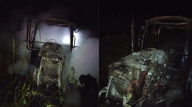Balıkesir Gönen'de yangın : Traktör kullanılamaz hale geldi