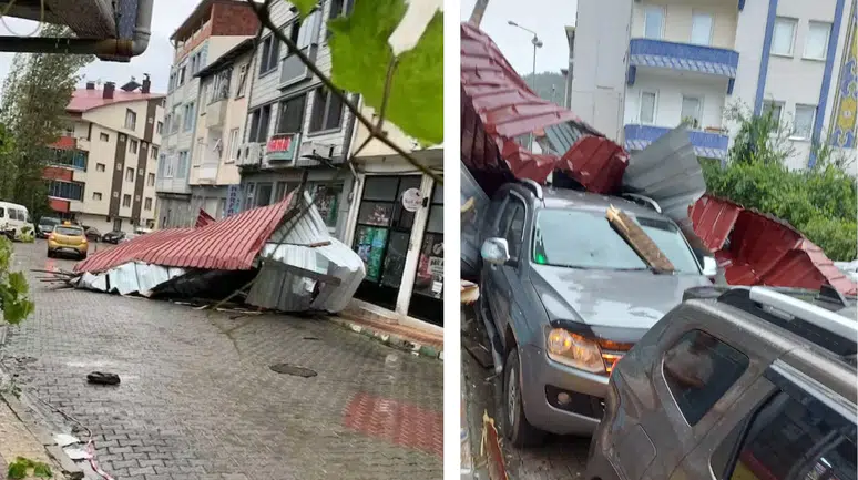 Artvin Şavşat'ta fırtına çatıyı uçurdu : Park halindeki pikap hasar gördü