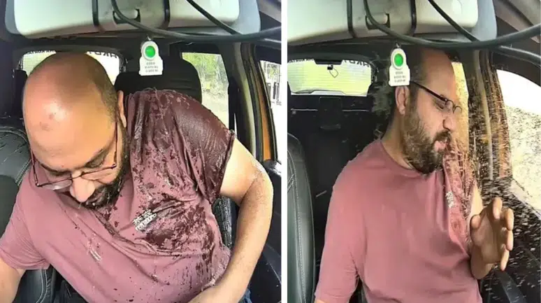 Artvin’de taksi şoförü ölümden döndü ! Kamyonun sıçrattığı çamurlu su taksinin içine girdi